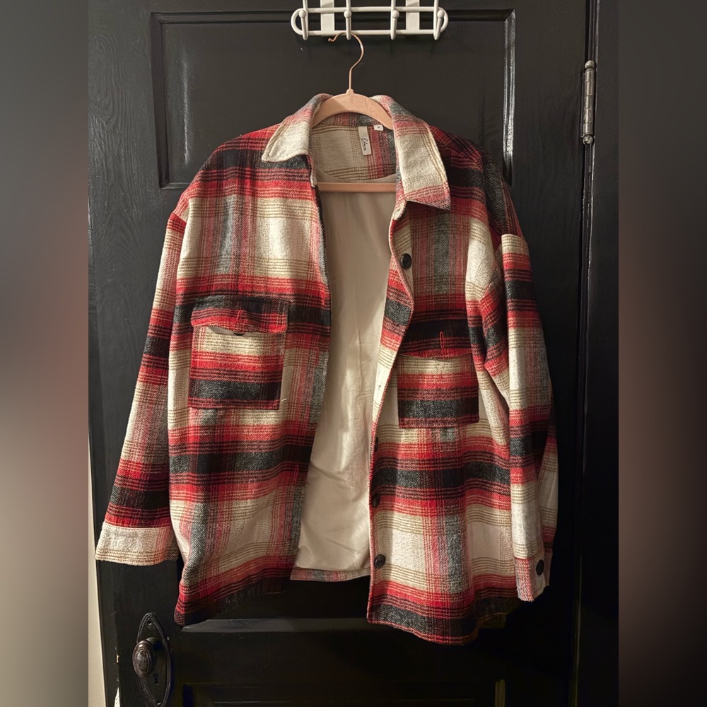 Elan oversized Red and Black Plaid Jacket